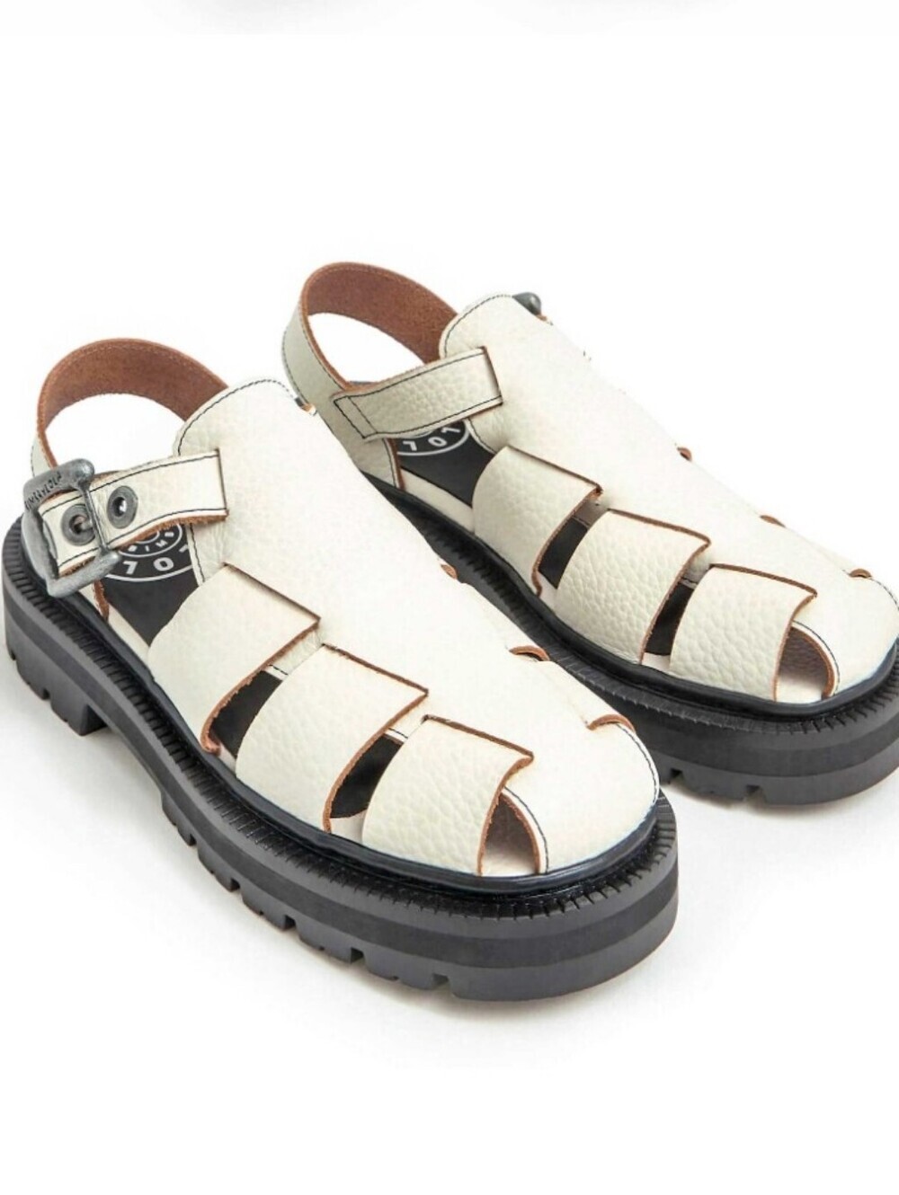 Bimba y Lola Women's Cream White Leather Chunky Sole Fisherman Sandal Shoes 38